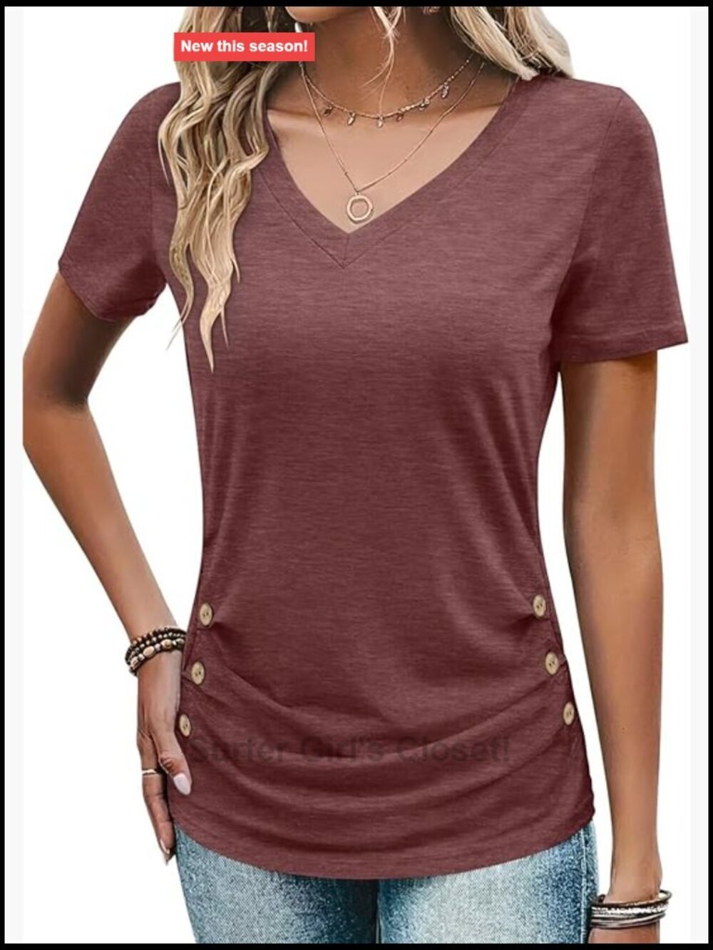 V Neck T-Shirt Short Sleeve Ruched Buttons Tops Dressy Casual Business Blouse